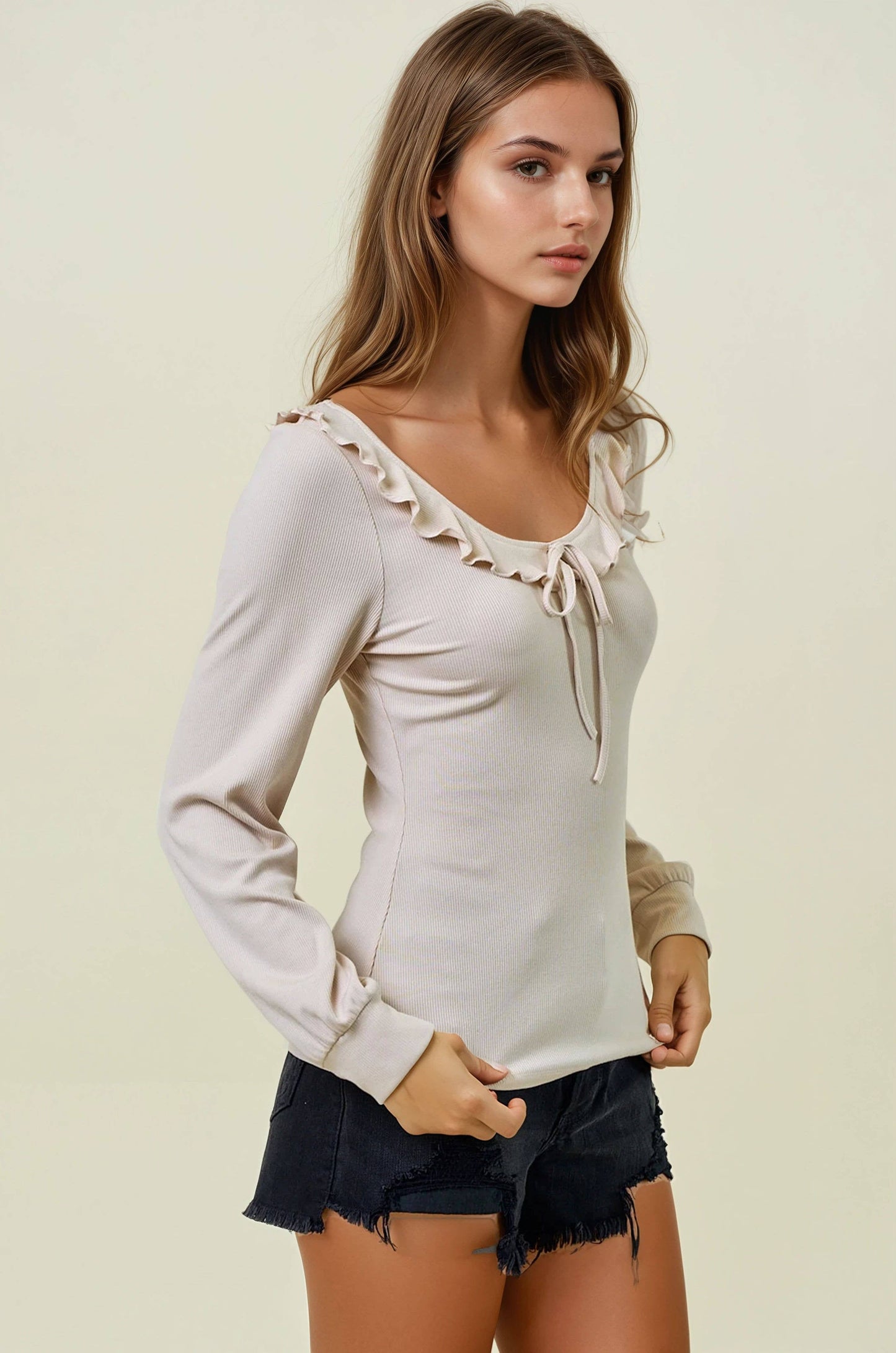 Rayna Ruffle Detail Top - Marsala