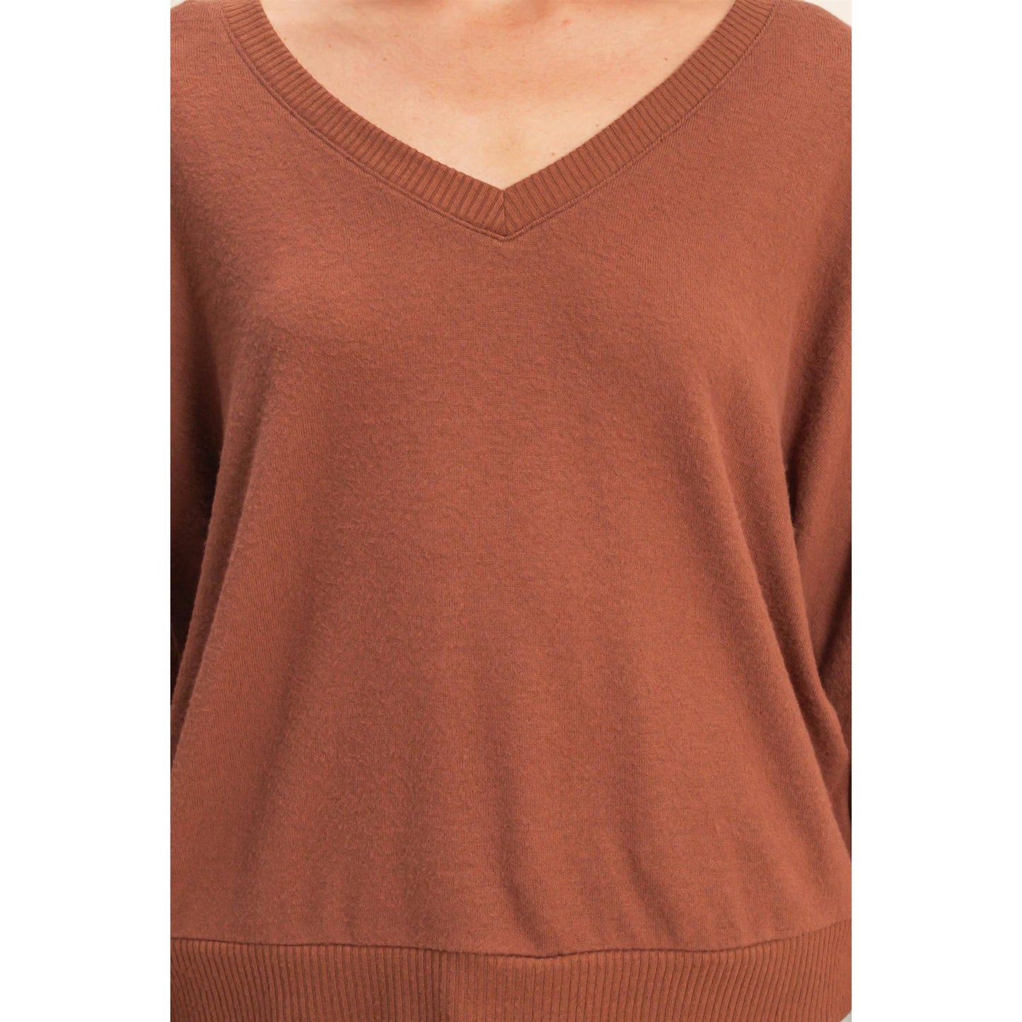 Valerie V-Neck Lighweight Sweater: Chestnut
