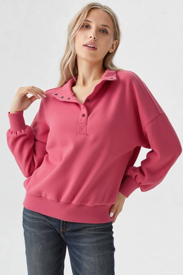 Sydney Button Down Henley Fleece Top
