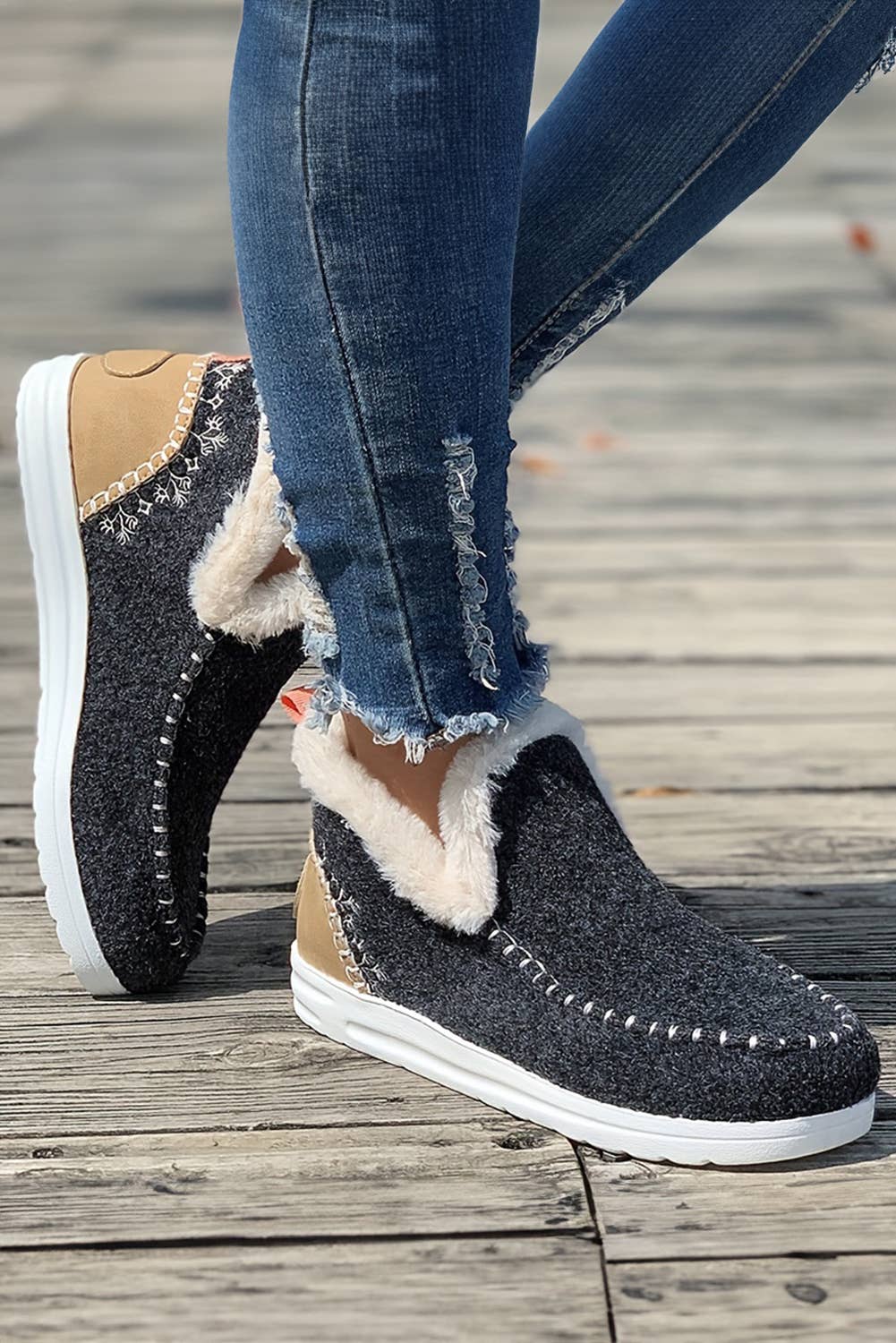 LDC Suede Stitching Patchwork Plush Lined Anklet Boots: Coffee / (US 8.5)40