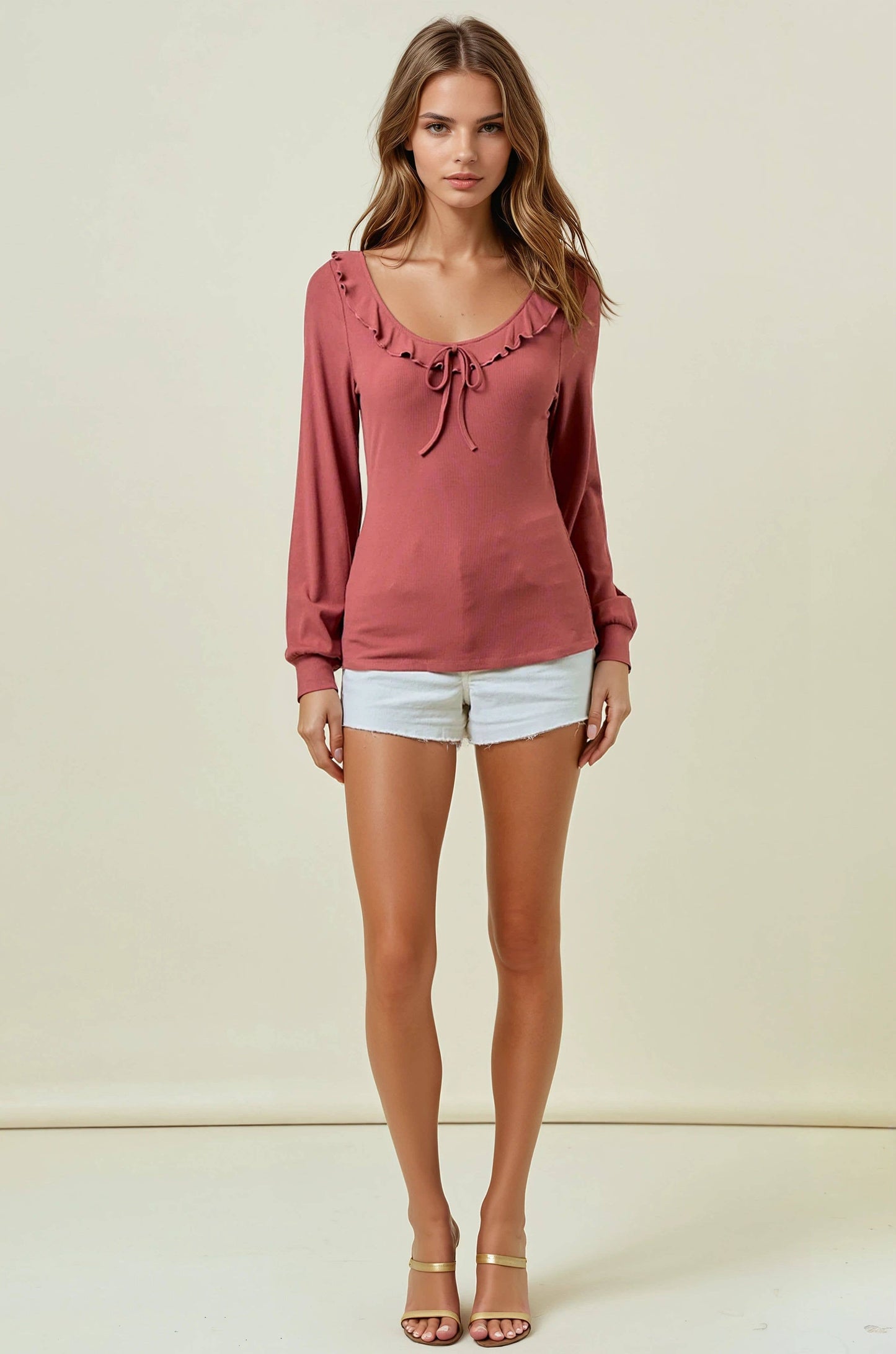 Rayna Ruffle Detail Top - Marsala