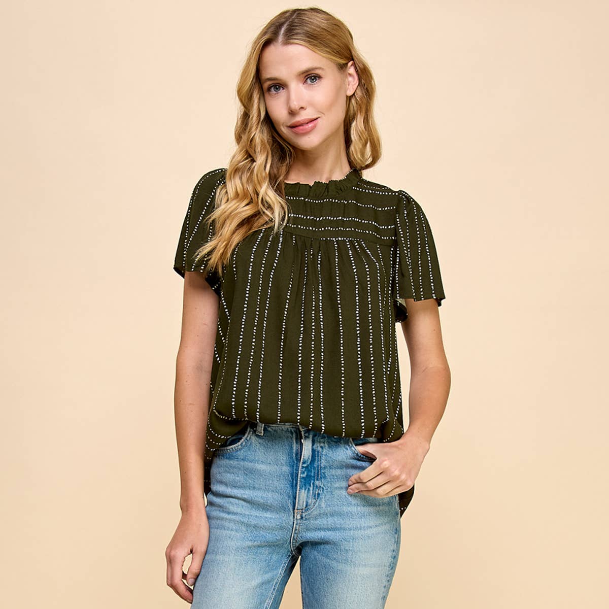 Sophia Flutter Sleeve Ruched Neck Top