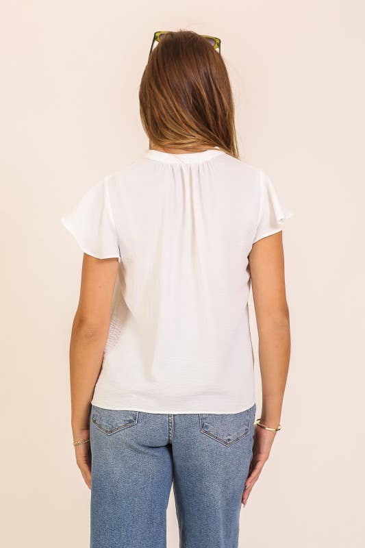 Abby Flutter Sleeve Tie-Front Blouse - Off White