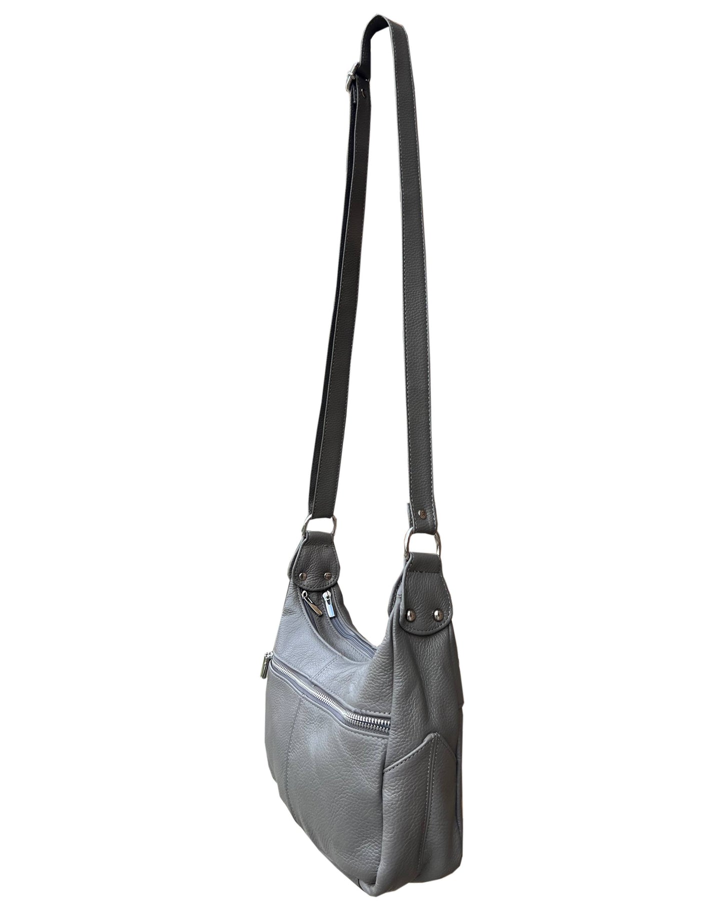 Cowhide Leather Crossbody Shoulder Bag: Gray