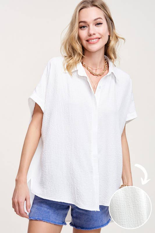 Alexis Button Down Textured Fabric Top: White