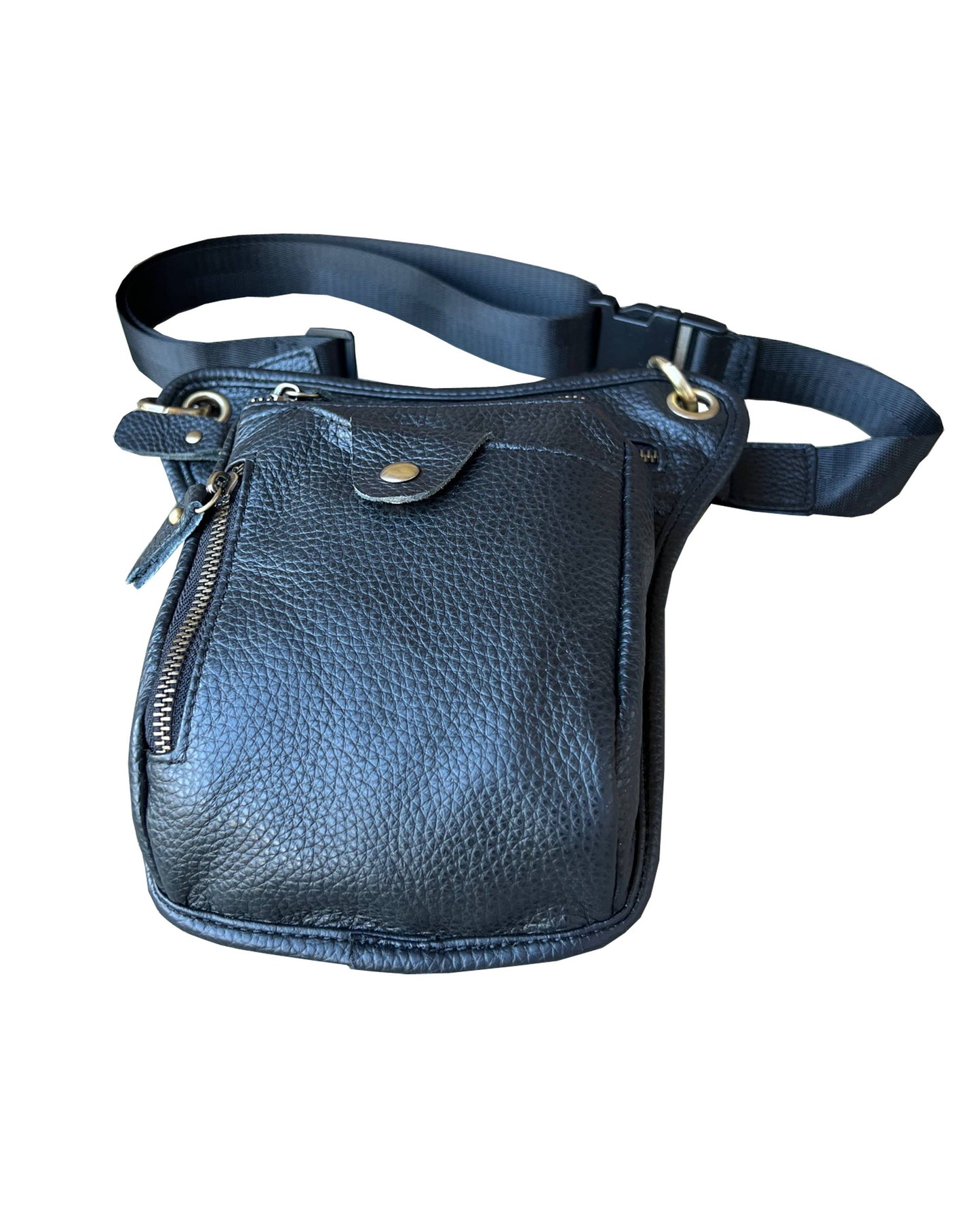 Cowhide Crossbody Saddle Bag/Shoulder Bag/Convertable Fanny Pack: Black