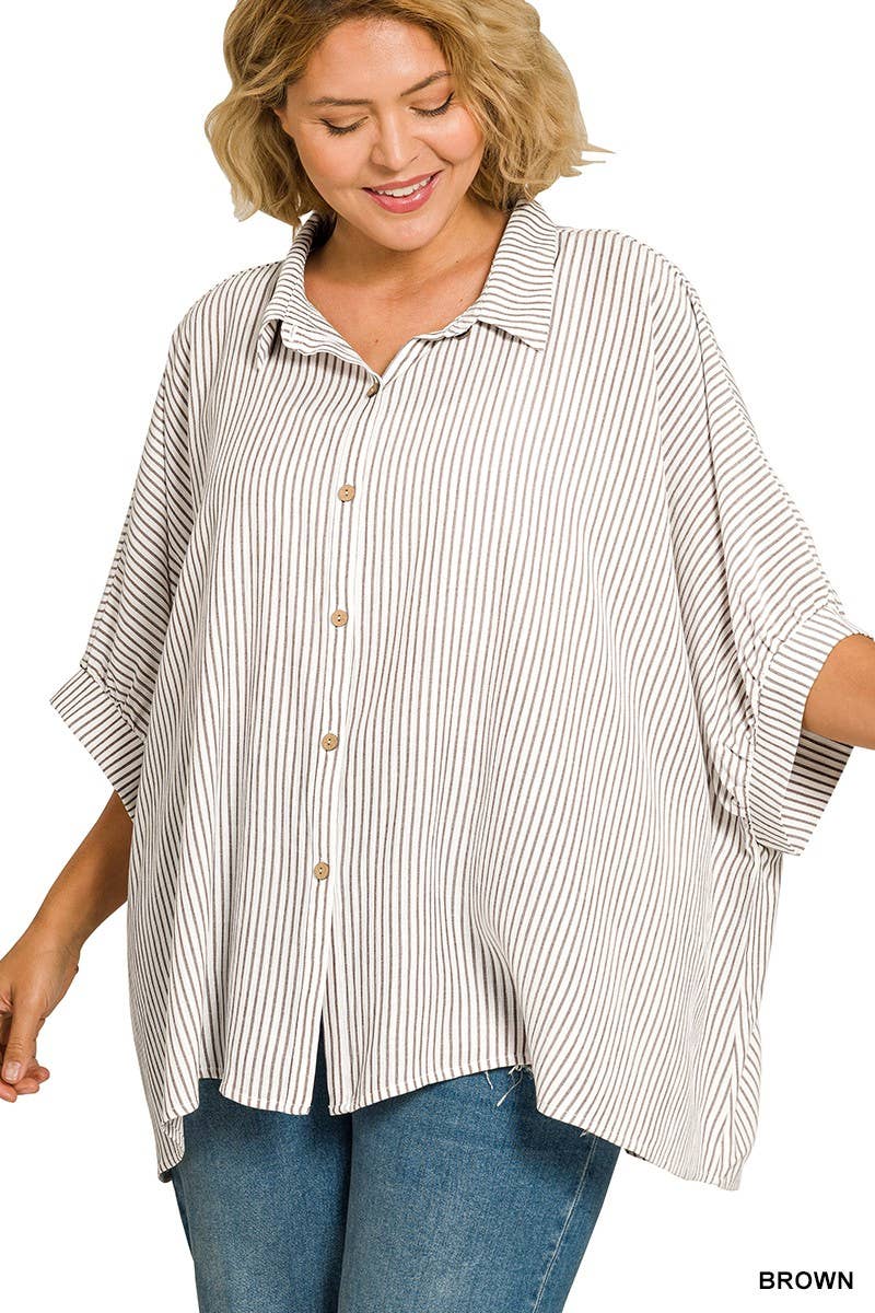 Plus Jennifer Woven Stripe Top: Black (1X/2X/3X)