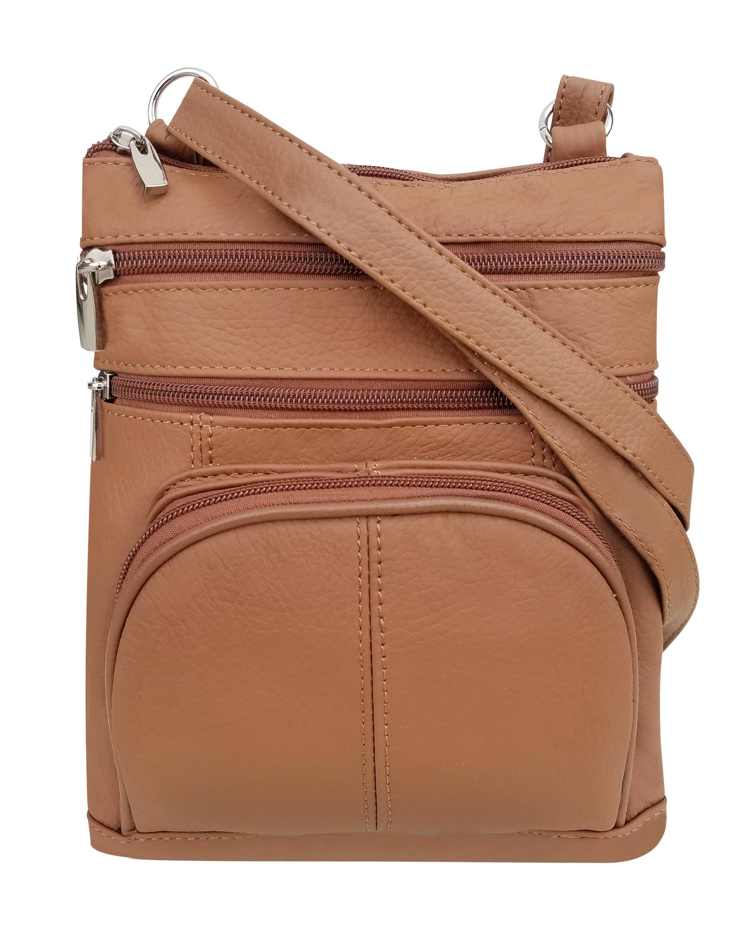 Genuine Leather Crossbody With Phone Pocket: Light Brown