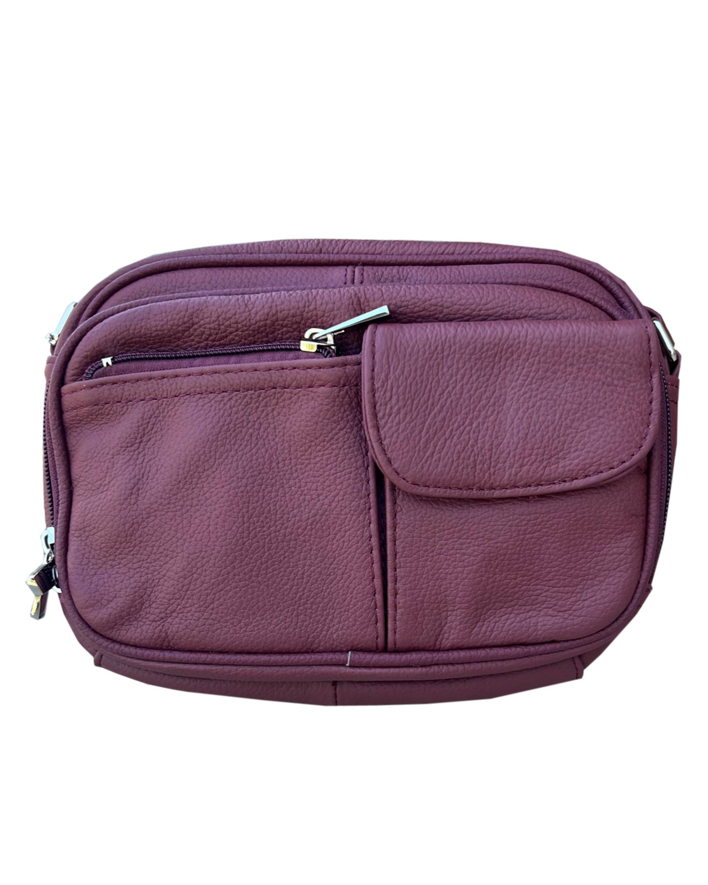 Genuine Leather Crossbody Front & Back Organizer : Brown
