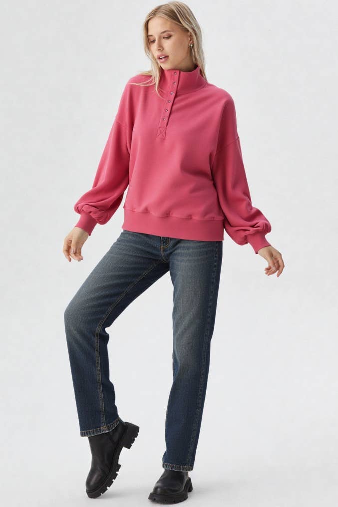 Sydney Button Down Henley Fleece Top