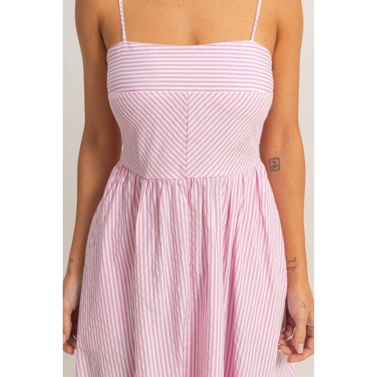 Ella Striped Spaghetti Strap Dress - Pink
