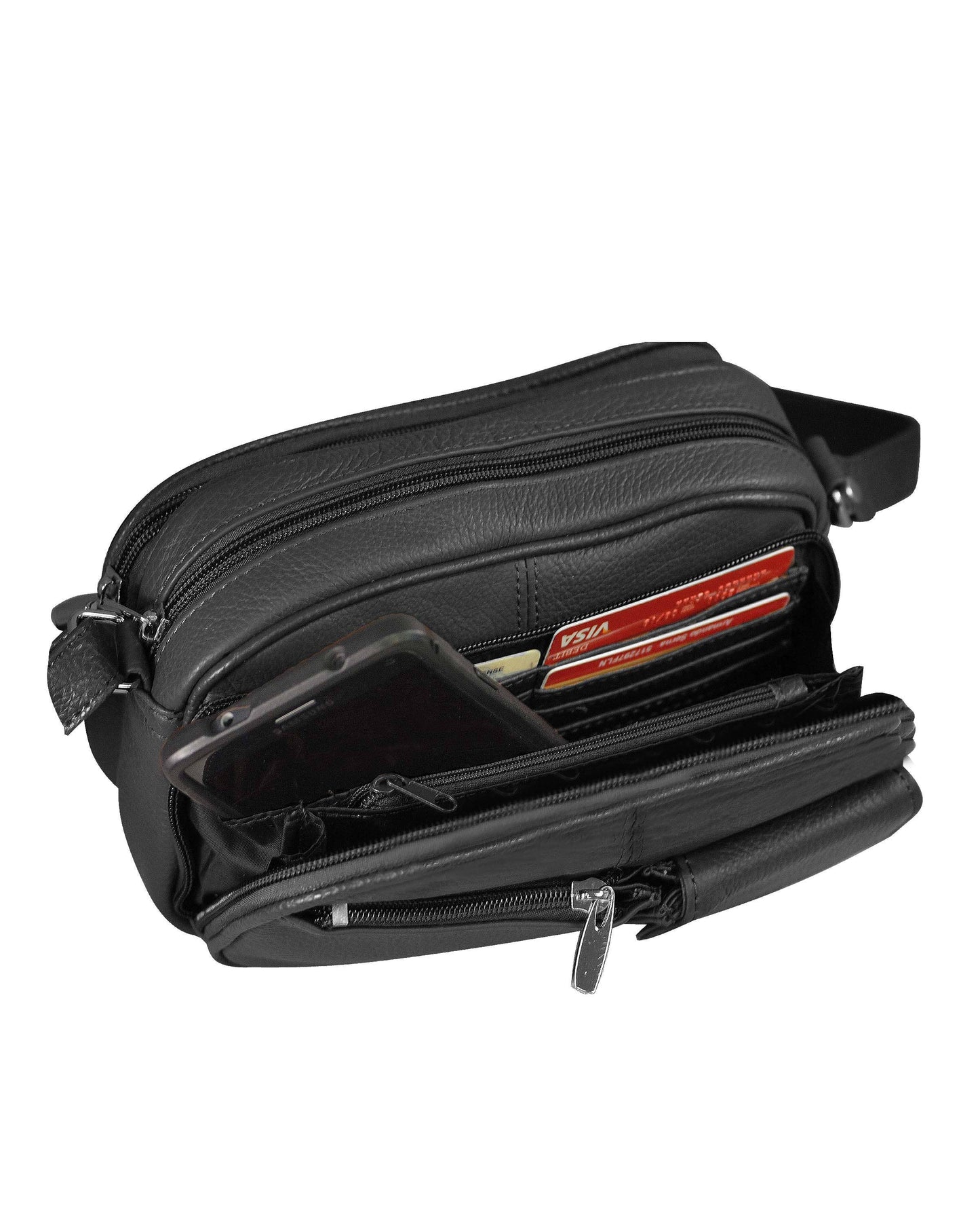 Genuine Leather Crossbody Front & Back Organizer : Brown