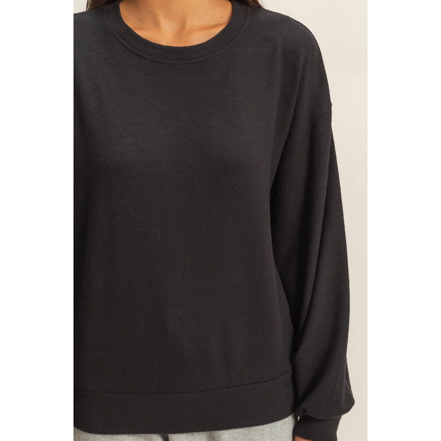 Sierra Soft Hacci Balloon Sleeve Pullover: Black