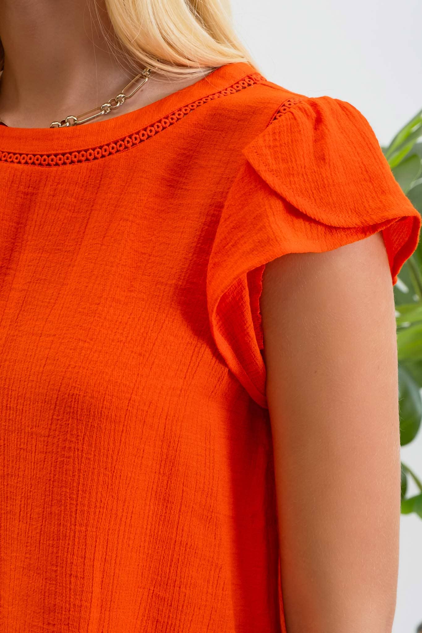 Ella Tulip Sleeve Top - Tomato Red