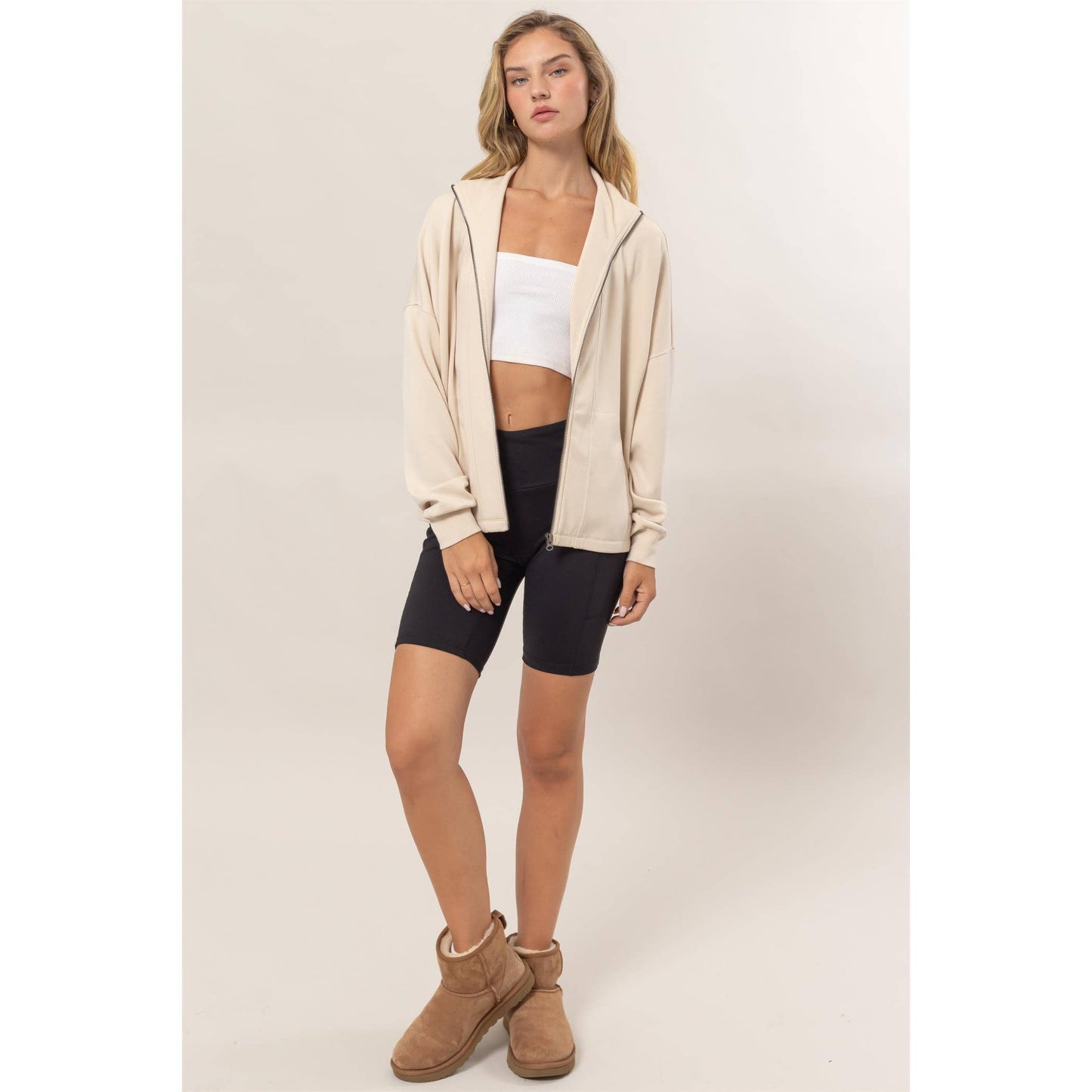Lydia Lightweight High Neck Zip-Up Jacket: Alpaca