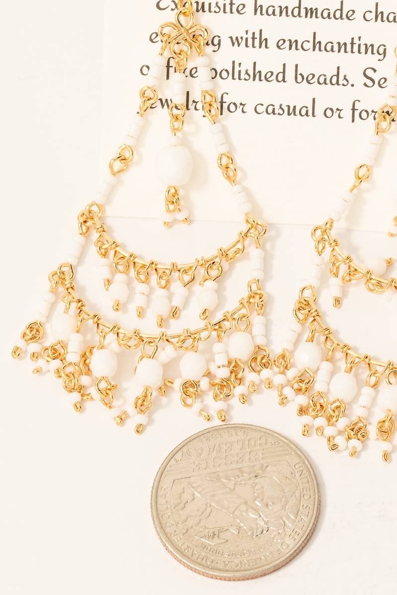 Tiered Beaded Chandelier Dangle Earrings: White