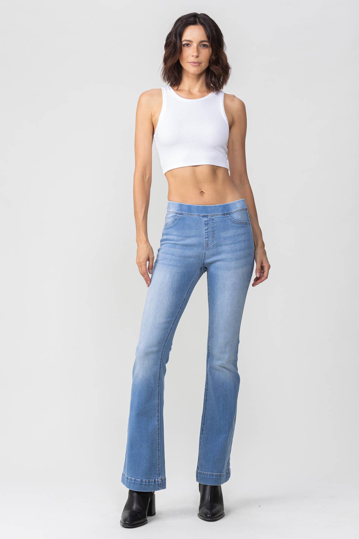 Jelly Brand Mid Rise Pull On Flare: Light Denim