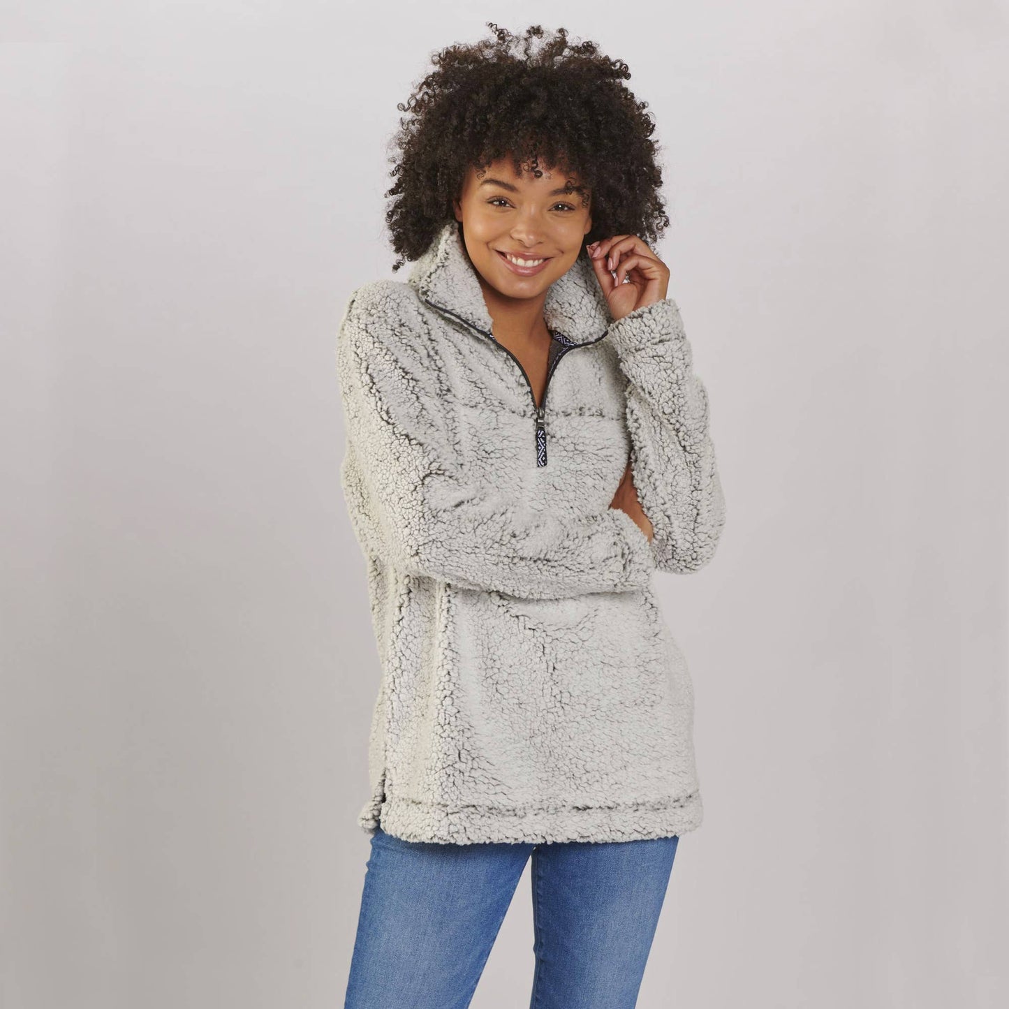 Casey Quarter Zip Sherpa Pullover: Frosty Grey