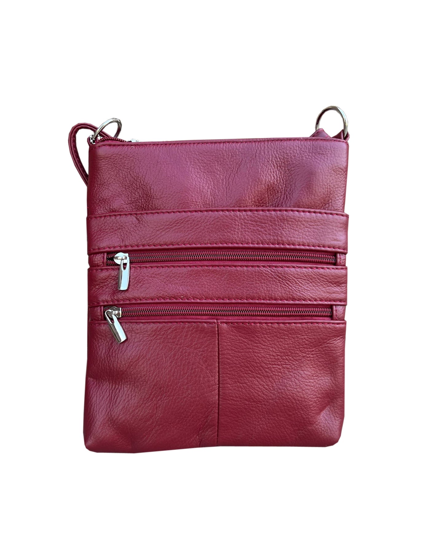 Genuine Cowhide Leather Crossbody/Shoulder Bag: Wine