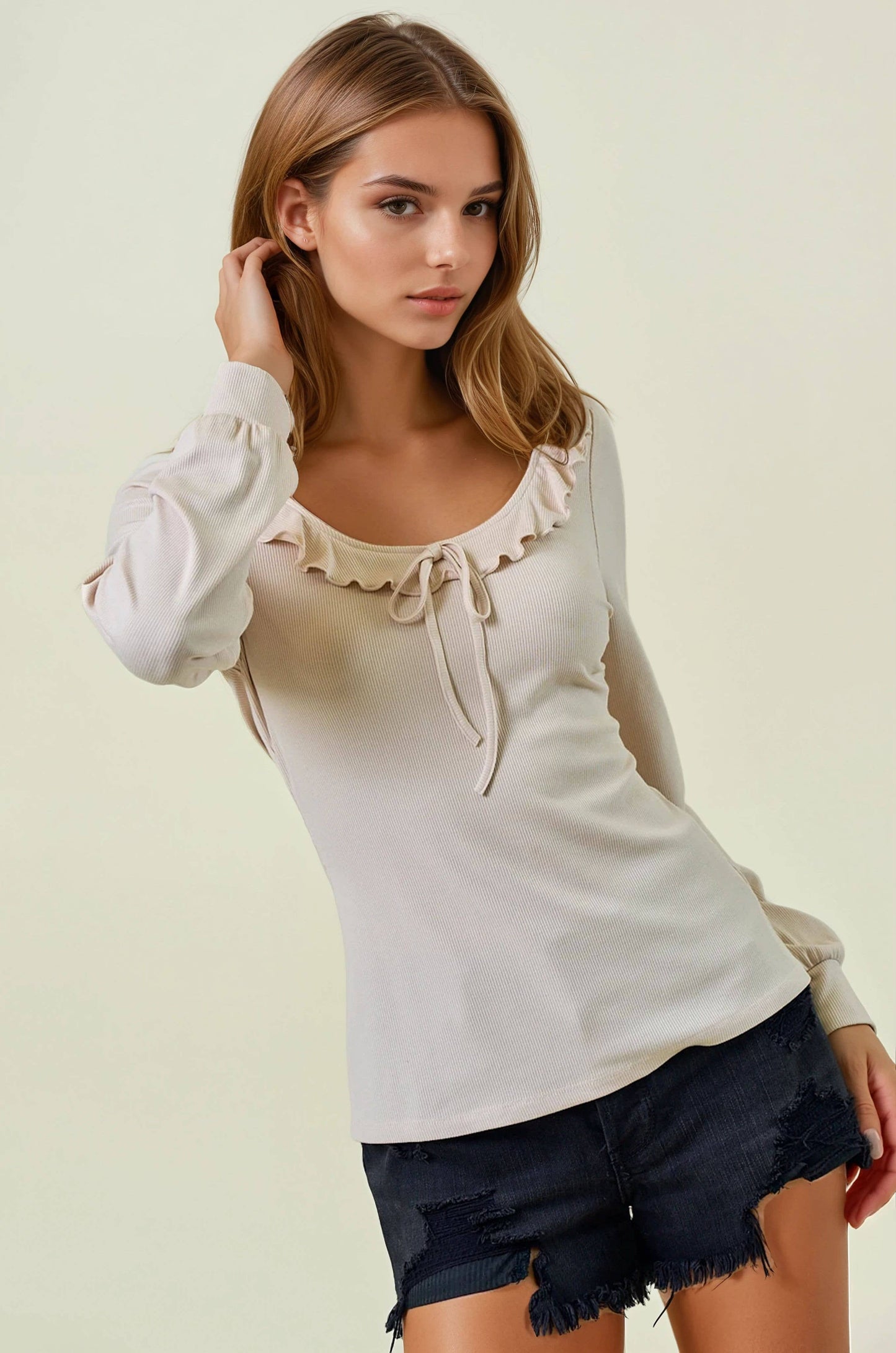 Rayna Ruffle Detail Top - Marsala