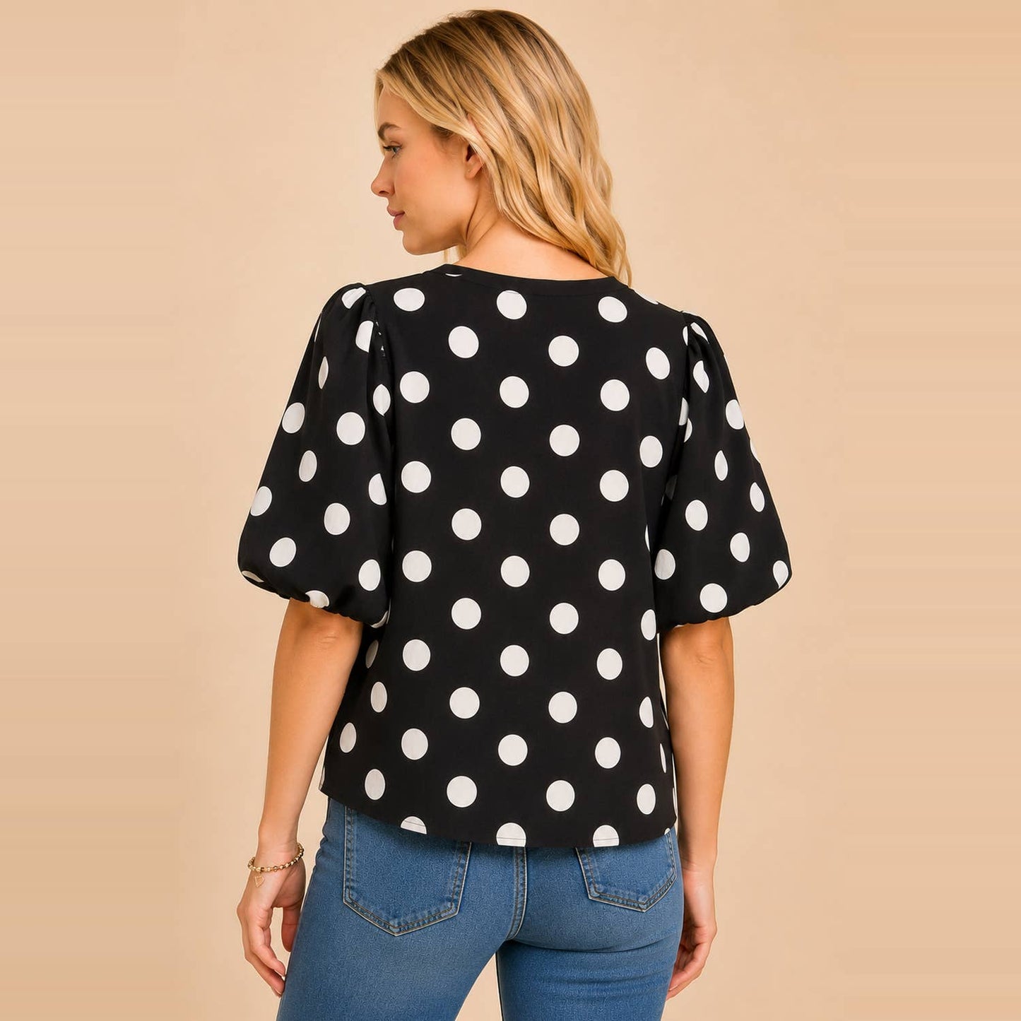 Aspen Polka Dot Puff Sleeve Woven Blouse