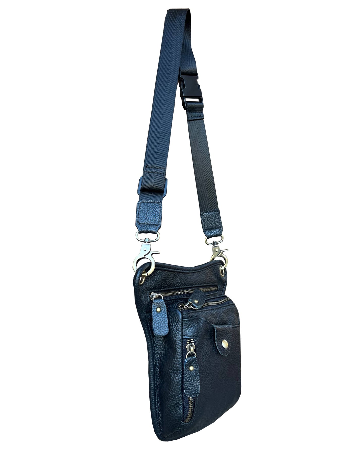 Cowhide Crossbody Saddle Bag/Shoulder Bag/Convertable Fanny Pack: Black