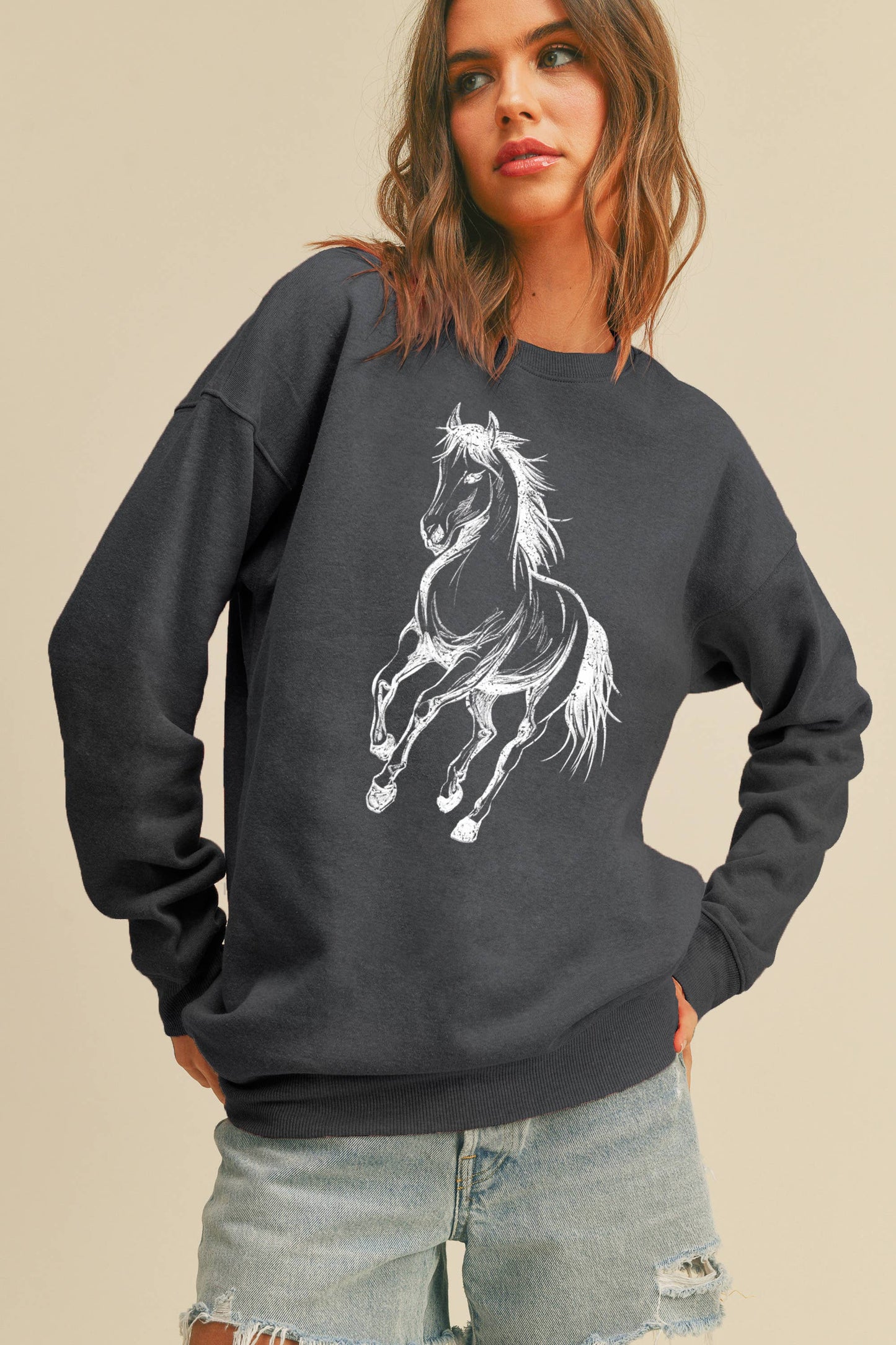 Horse Sketch Graphic Sweatshirt