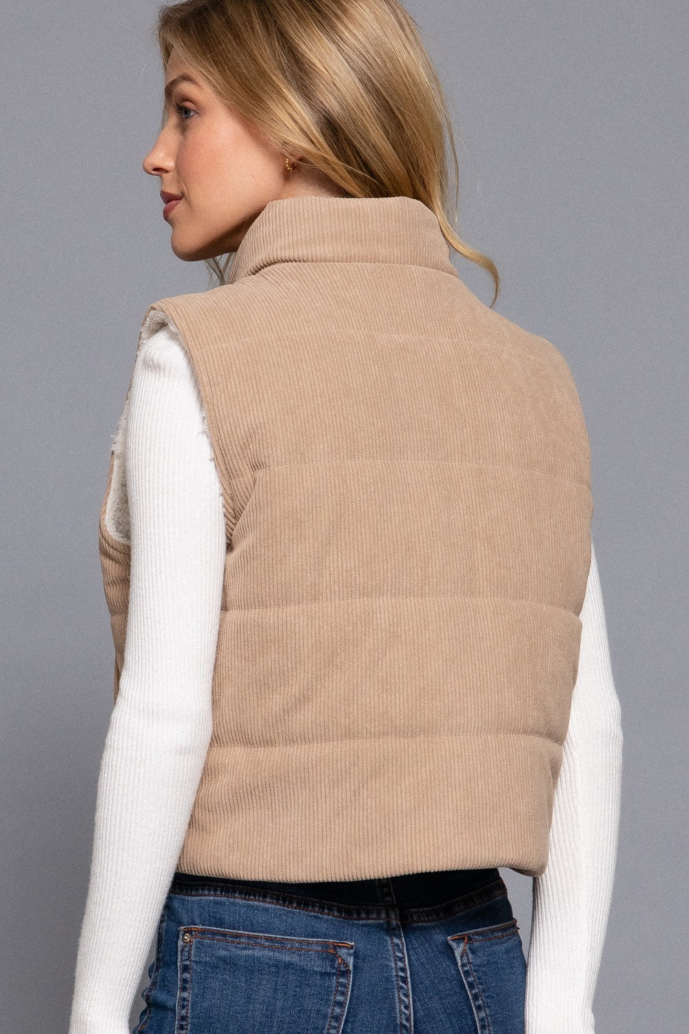 Payton Corduroy Puffer Vest With Faux Fur Inner Liner