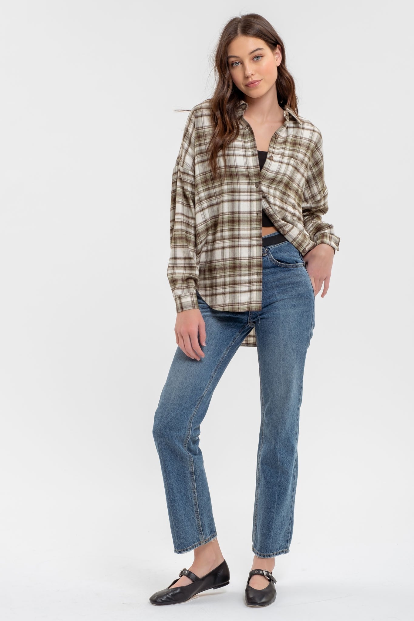 Oakleigh Olive Plaid Button Up