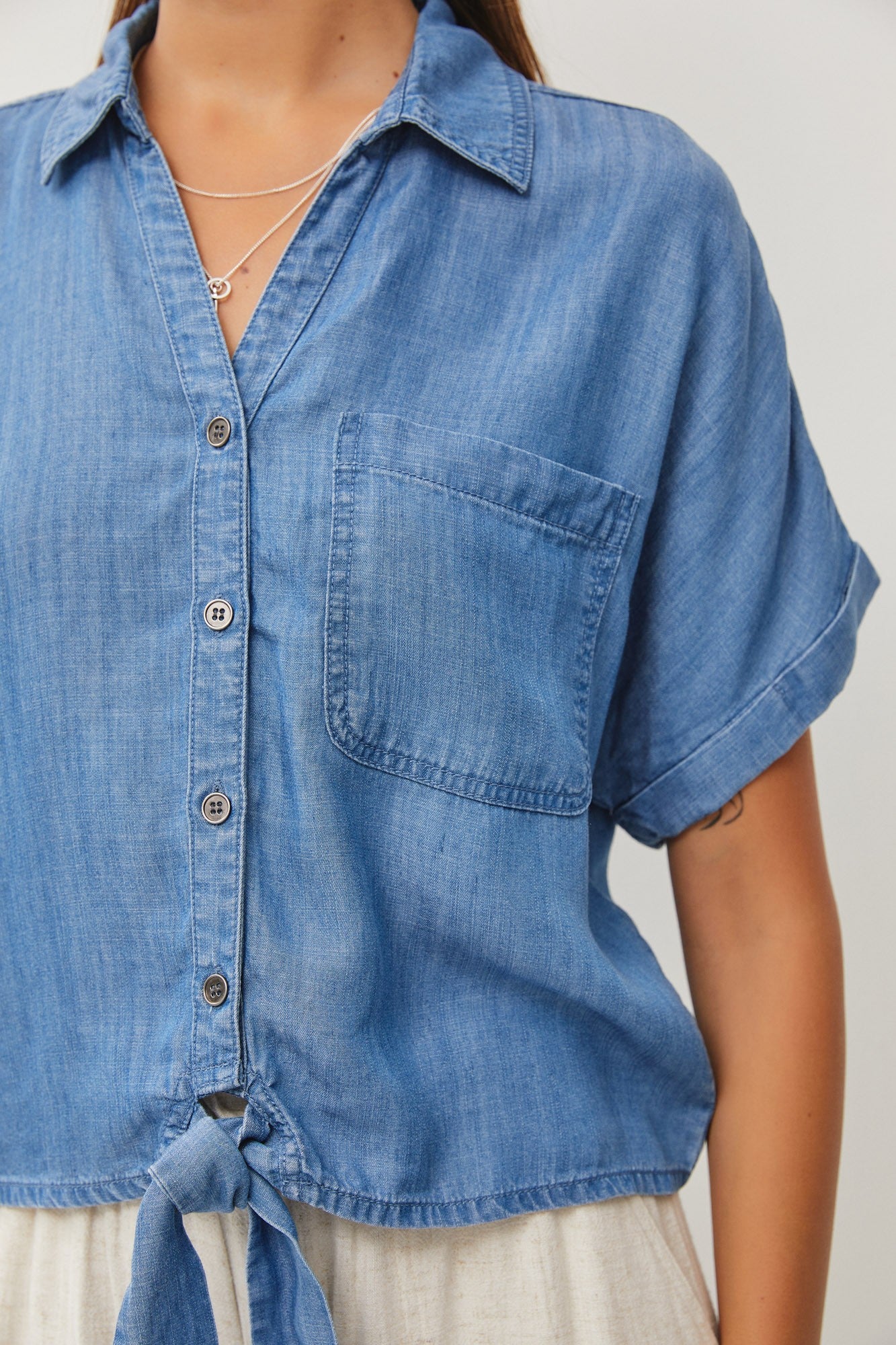 Dani Denim Tie Front Top