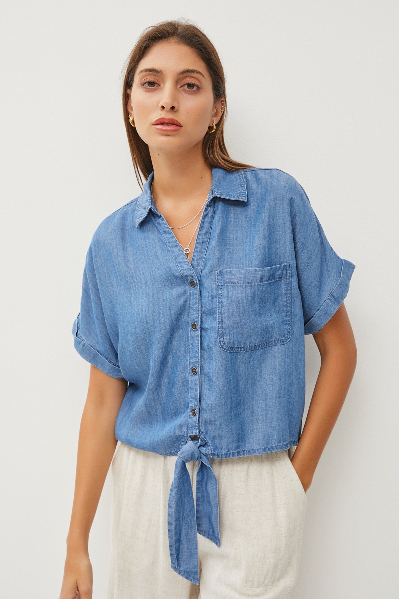 Dani Denim Tie Front Top