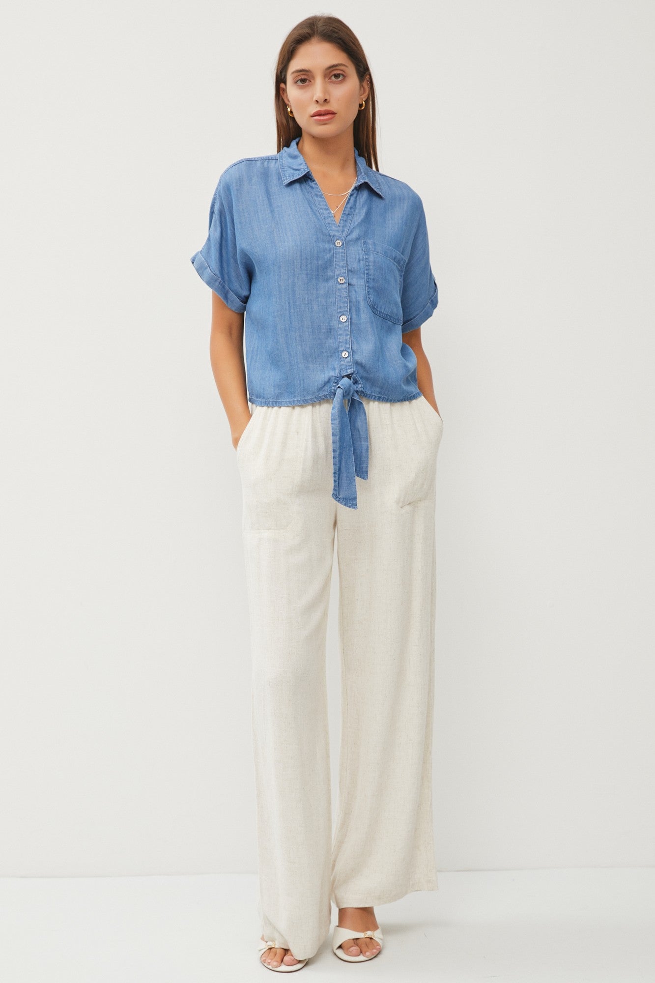 Dani Denim Tie Front Top