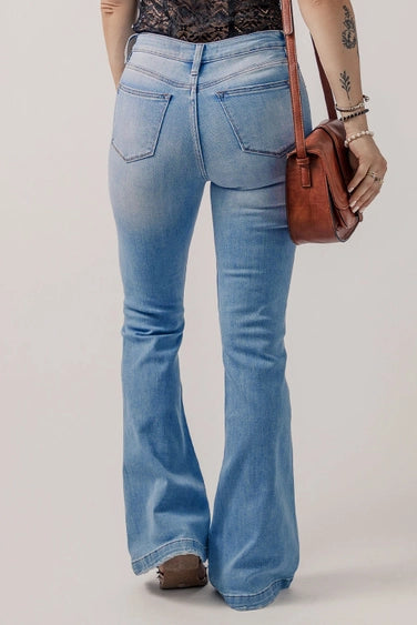 High Waist Ripped Knee Flare Jeans