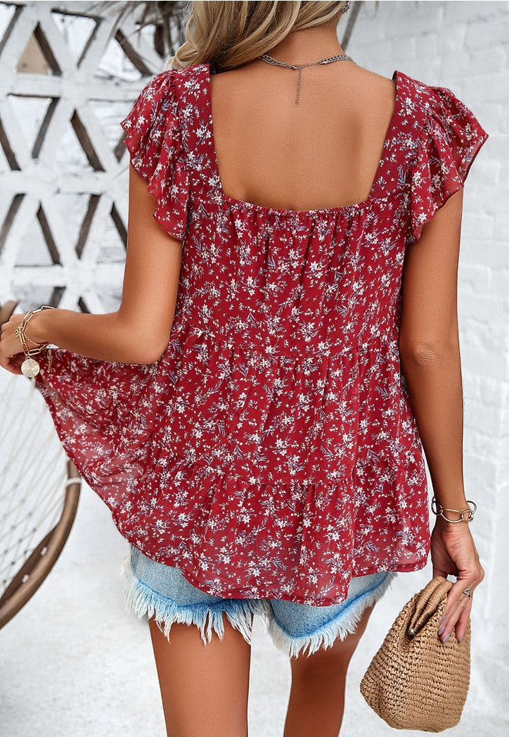 Danielle Ditsy Floral Ruffle Tiered Blouse