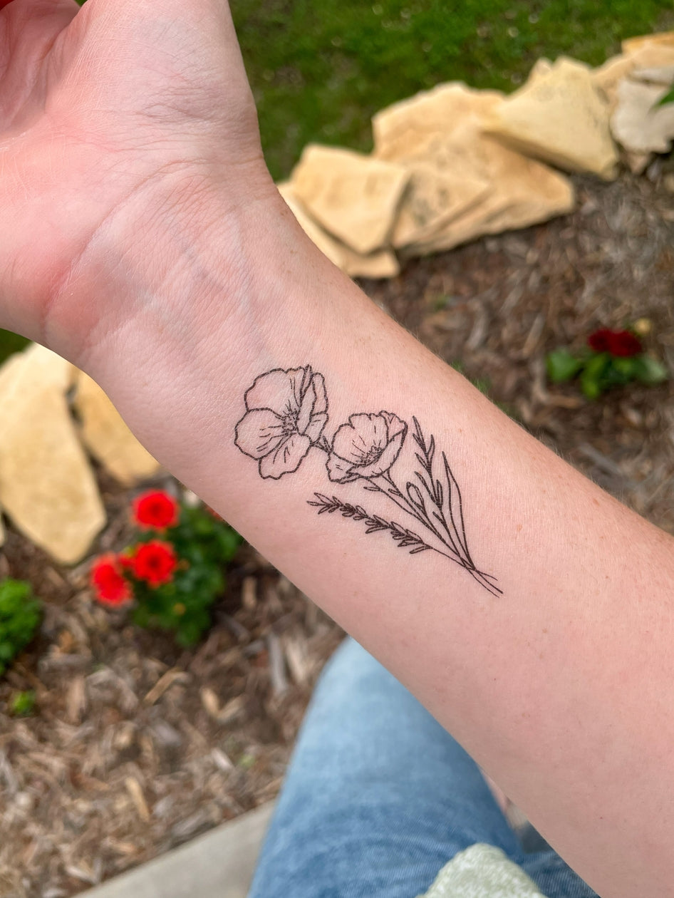 Hand Drawn Floral Temporary Tattoos 9 Designs in Sets of 2
