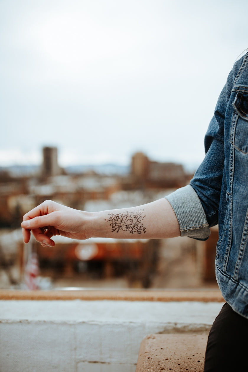 Hand Drawn Floral Temporary Tattoos 9 Designs in Sets of 2