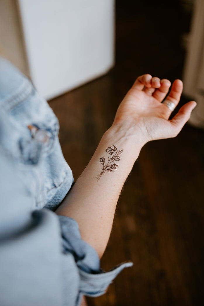 Hand Drawn Floral Temporary Tattoos 9 Designs in Sets of 2