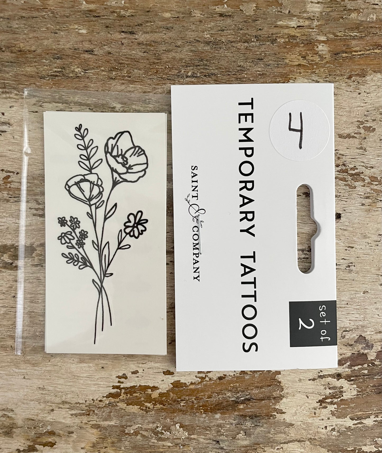 Hand Drawn Floral Temporary Tattoos 9 Designs in Sets of 2