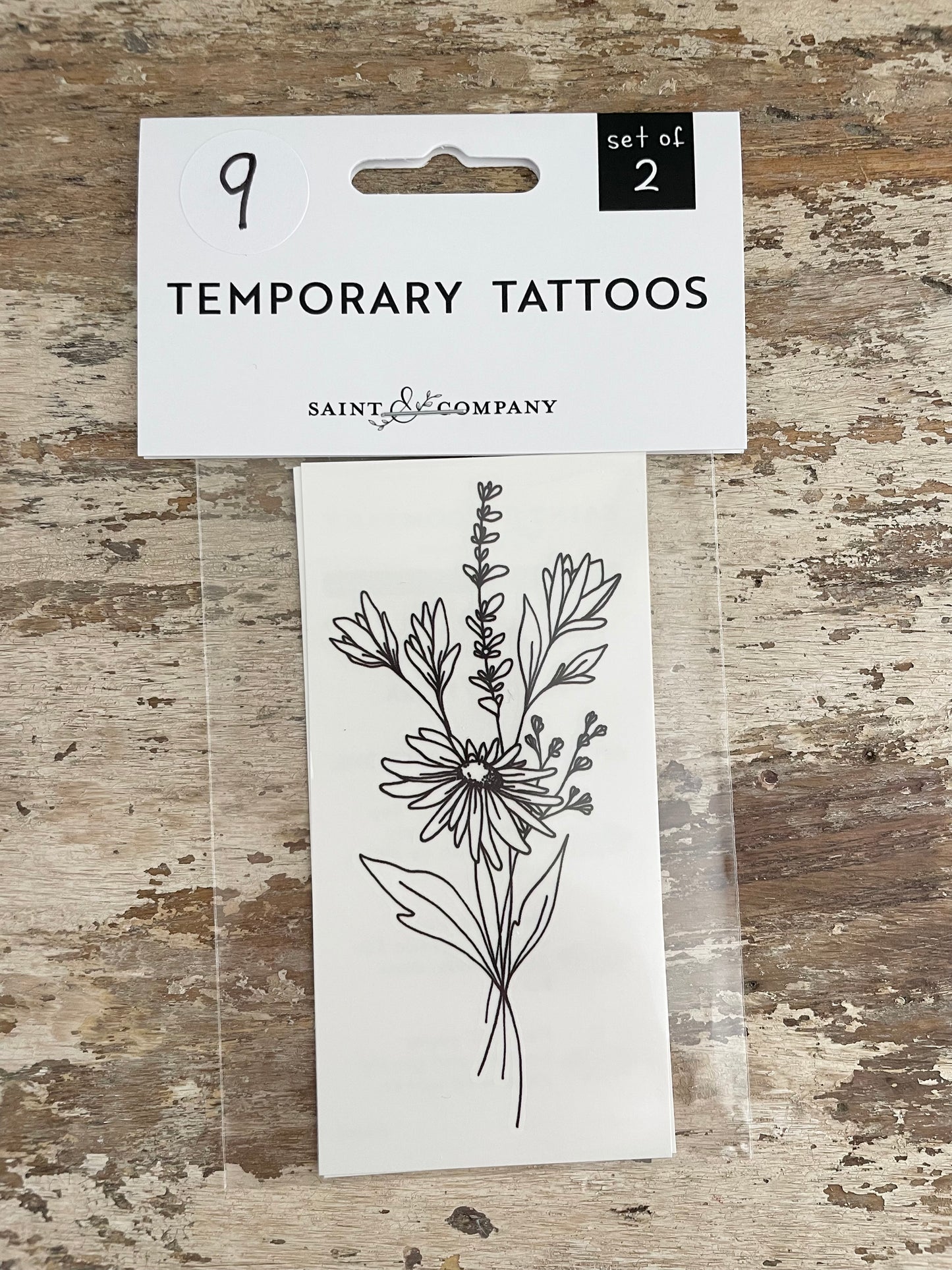 Hand Drawn Floral Temporary Tattoos 9 Designs in Sets of 2