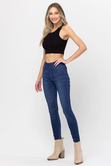 Pull On Mid Rise Skinny Jeans - Dark Wash