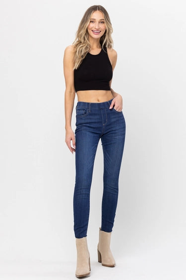 Pull On Mid Rise Skinny Jeans - Dark Wash