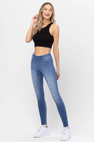 Pull On Mid Rise Skinny Jeans - Light Wash