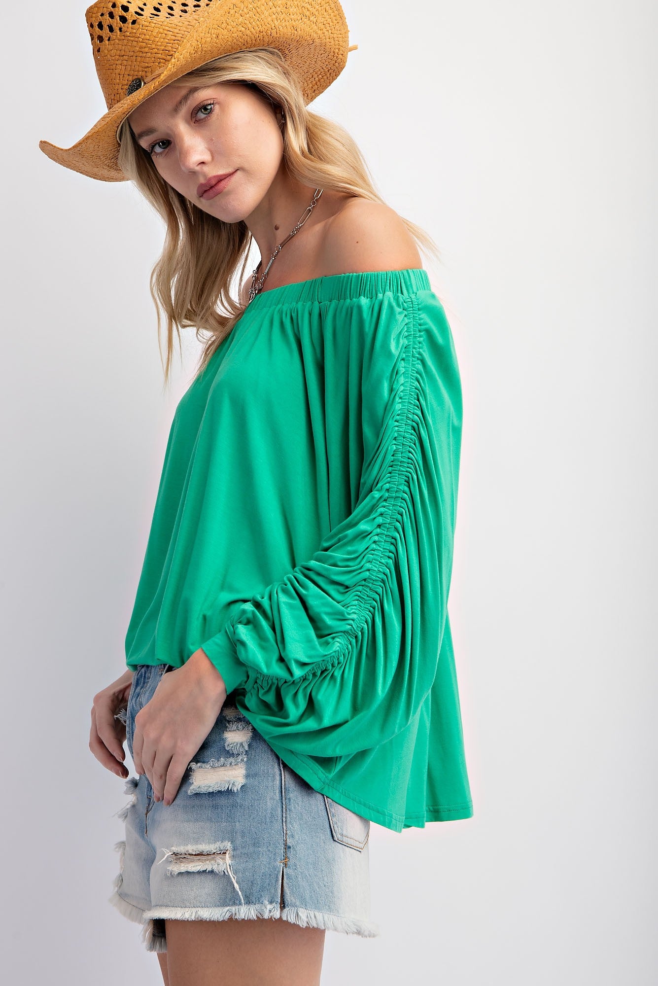 Oakleigh Off Shoulder Ruched Sleeve Top