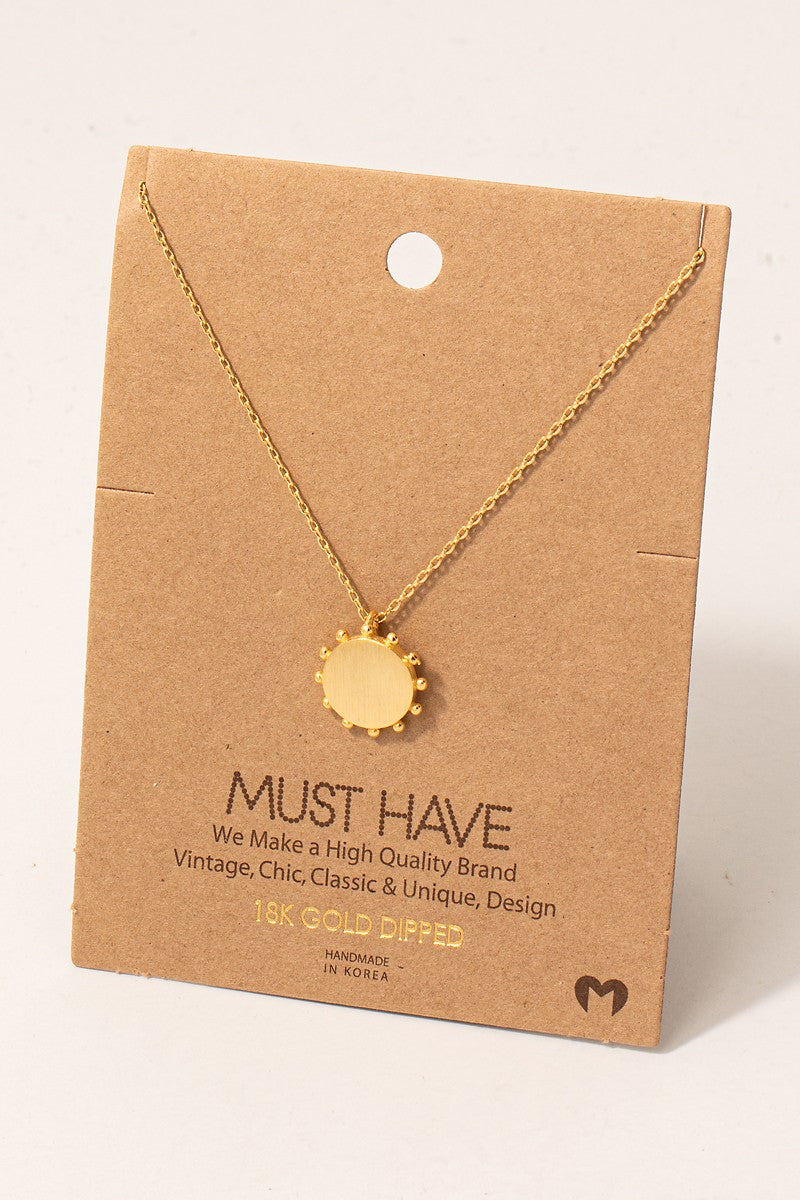 Sun Disc Pendant Necklace 18K Gold Dipped