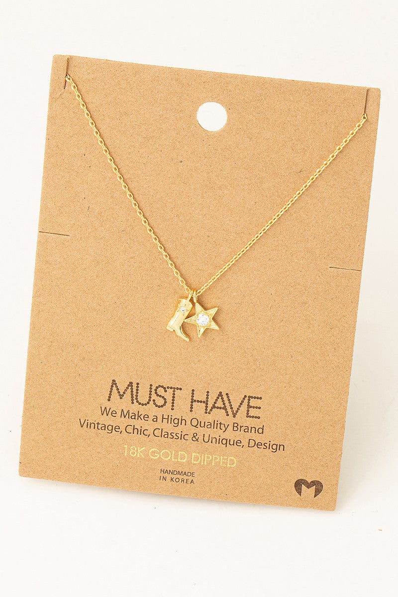 Cowboy Boots & Star Necklace 18K Gold Dipped