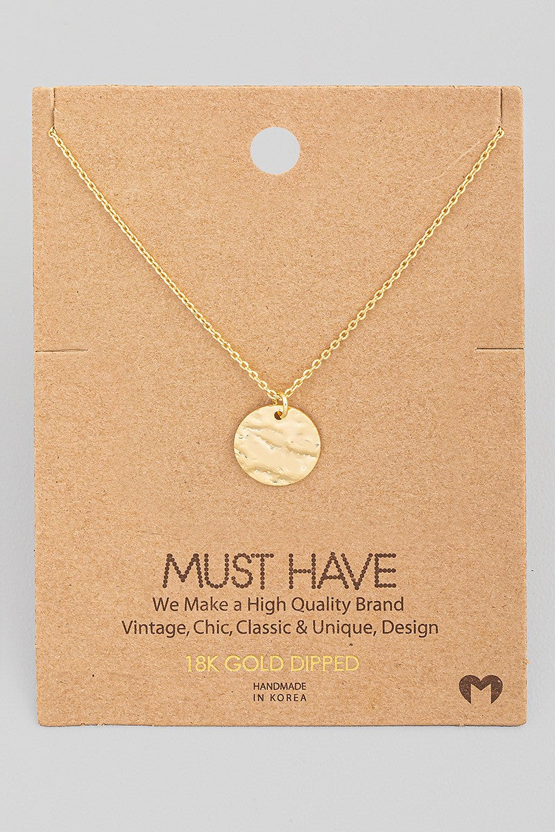 Hammered Disc Necklace 18K Gold Dipped