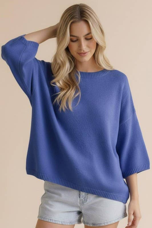 Callie Drop Shoulder Soft Sweater - Royal