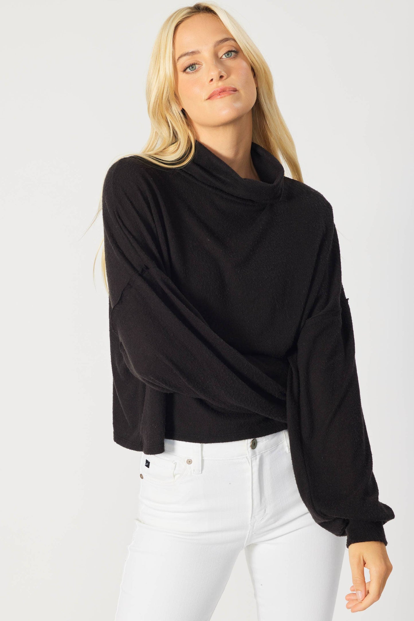Bree Brushed Knit Cashmere Soft Pullover - Black