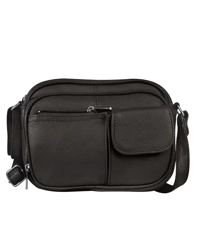 Genuine Leather Crossbody Front & Back Organizer : Brown