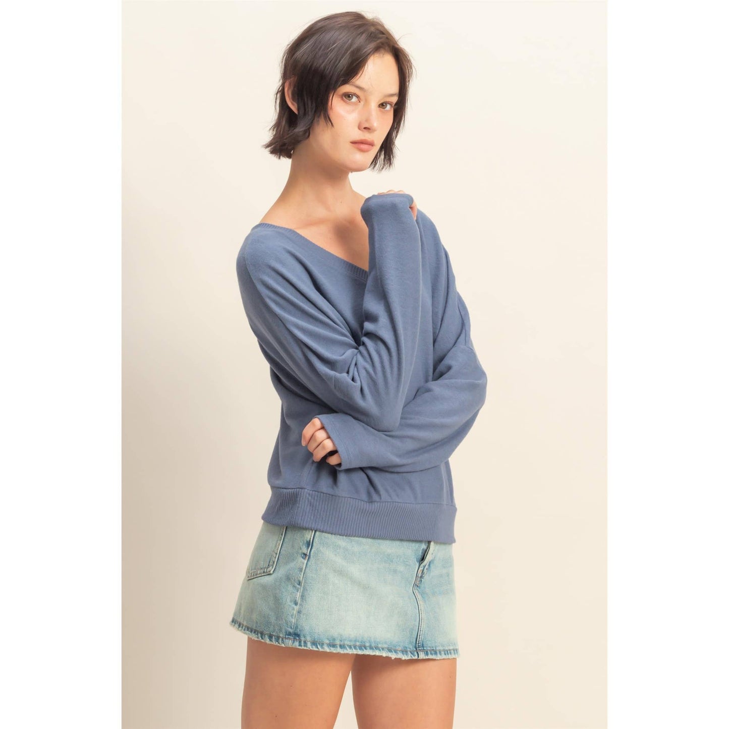 Valerie Vneck Lightweight Sweater: Dusty Navy